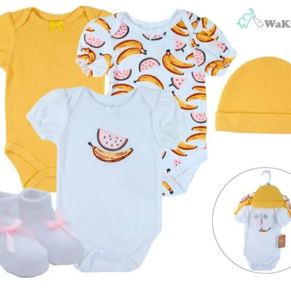 Conjunto de Body, Pantalón, Babero y Gorro para Bebé Temática Frutas