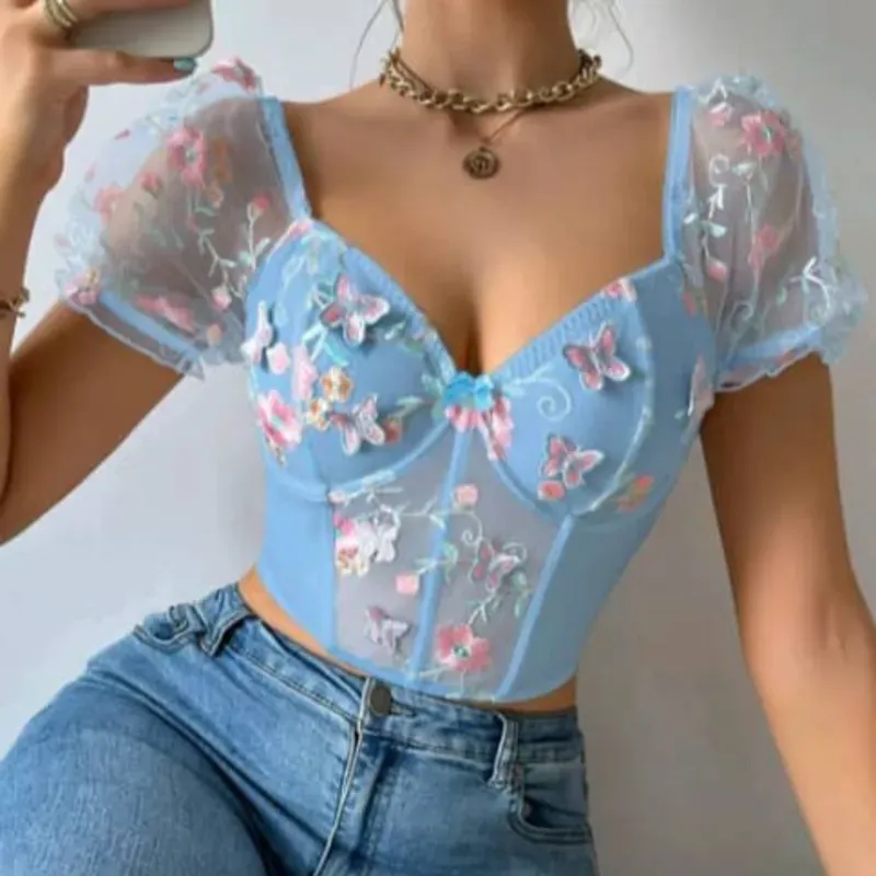  Top con mariposas 3D — Azul