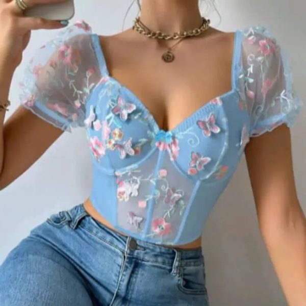  Top con mariposas 3D — Azul