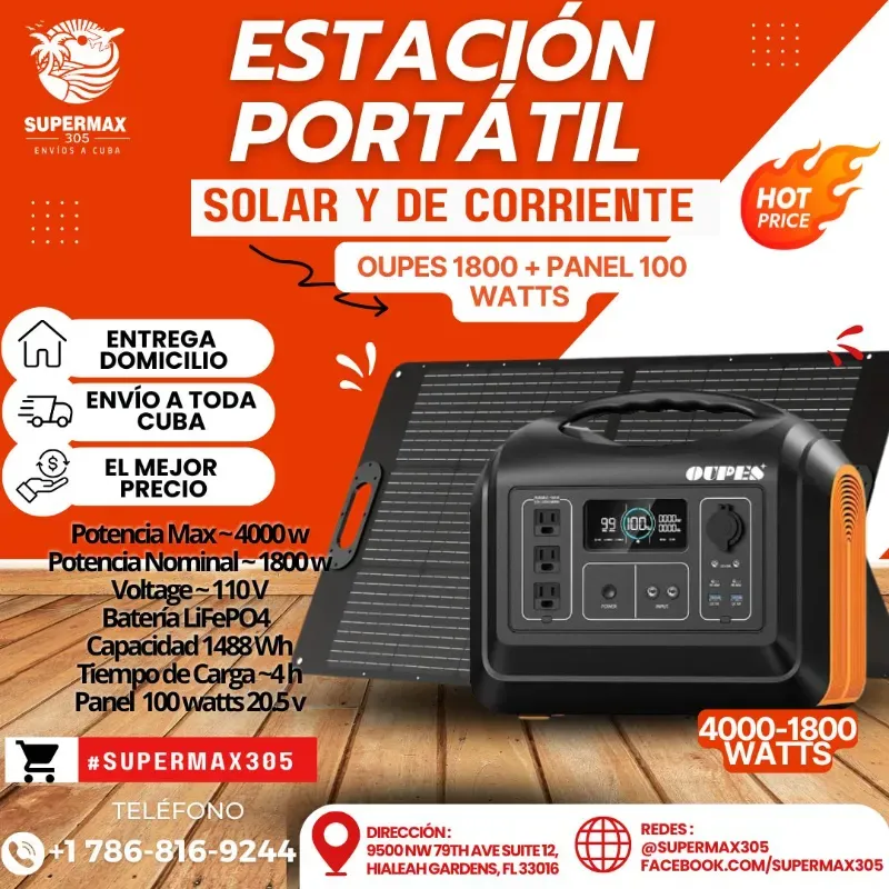 Estacion Portatil Oupes 1800 + Panel 100 watts