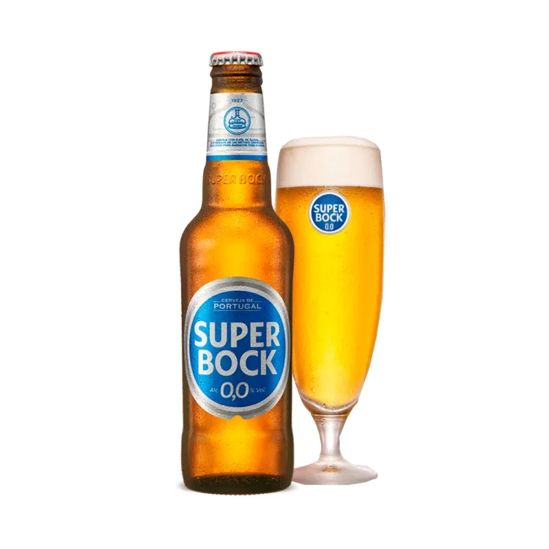 Cerveza Lager sin Alcohol 0.0%Alc. SUPER BOCK Botella 330ml. packs 6, 24/Caja