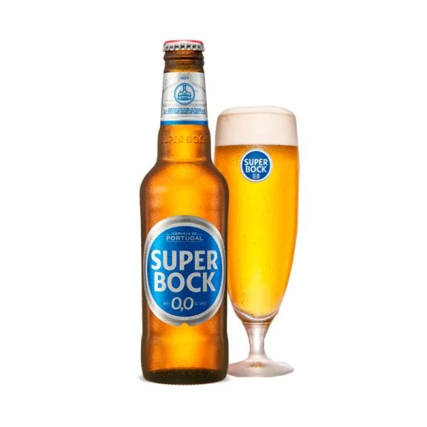 Cerveza Lager sin Alcohol 0.0%Alc. SUPER BOCK Botella 330ml. packs 6, 24/Caja