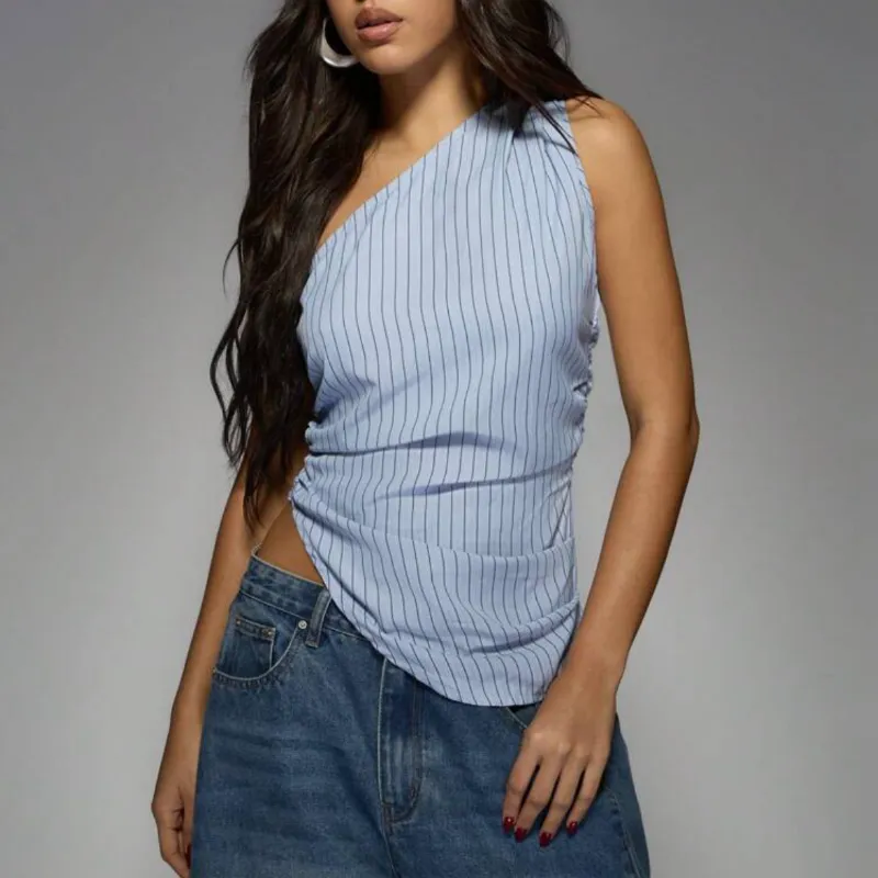 Top azul de rayas