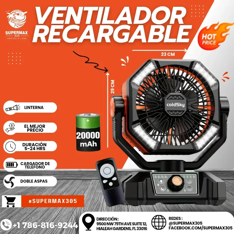 VENTILADOR RECARGABLE Gsky 20000 mAh