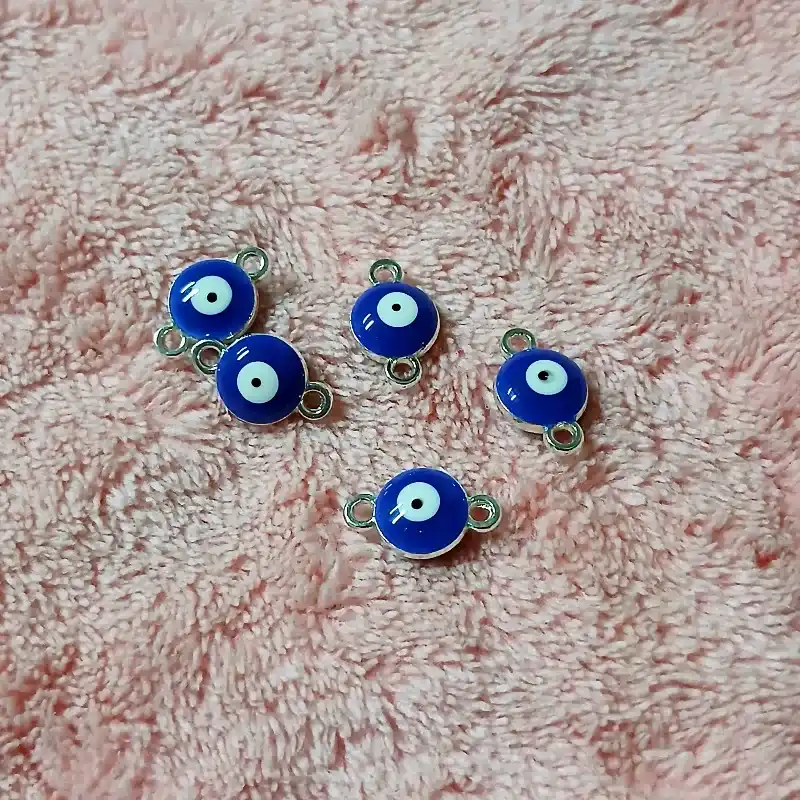 Dije Conector ojo turco azul de cristal y metal