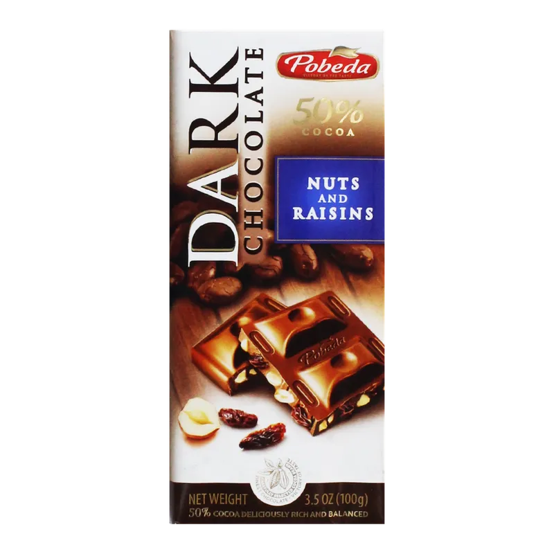 Dark Chocolate 50% Cacao Nuts & Raisins Pobeda