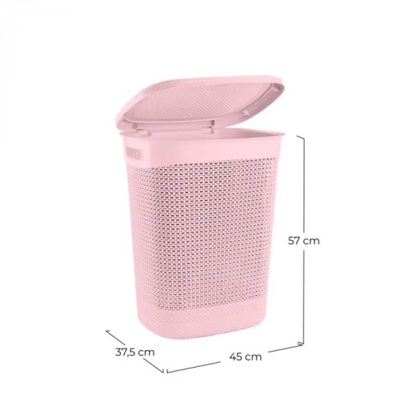 CESTA DE ROPA RECTANGULAR C/ASA C/TAPA ROSA