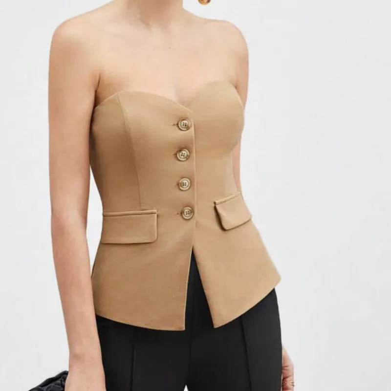 Blazer sin mangas beige
