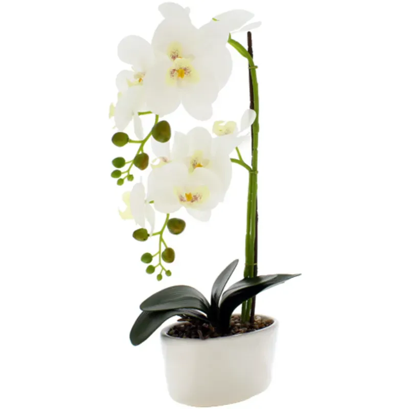 Orquidea Artificial Blanca en Maceta Ovalada