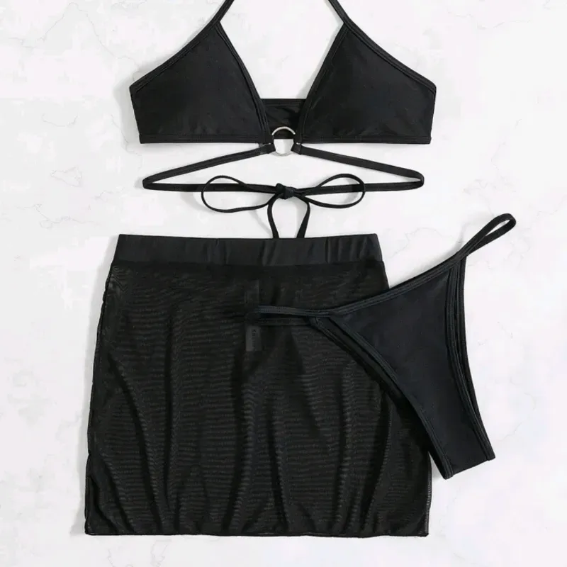  Bikini (hilo) con falda corta — Negro