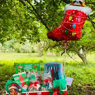 Bandeja navideña surtida de Confituras  ( caramelos de baston , malvadiscos, bombones , casita de  turron , chicles , barquillitas de Nutella )