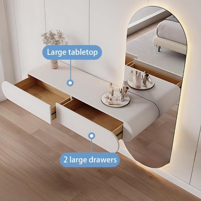 Escritorio flotante montado en la pared con cajones, tocador de maquillaje flotante para pared, escritorio de esquina para dormitorio, baño, peluquería (pequeño)
