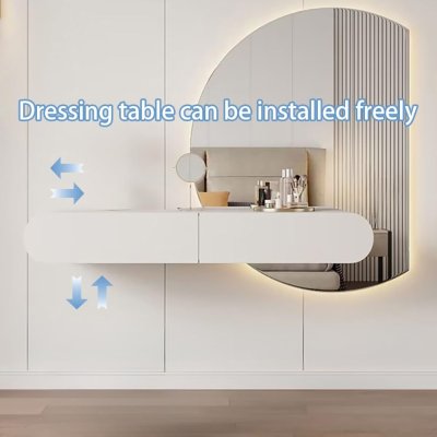 Escritorio flotante montado en la pared con cajones, tocador de maquillaje flotante para pared, escritorio de esquina para dormitorio, baño, peluquería (pequeño)