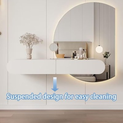 Escritorio flotante montado en la pared con cajones, tocador de maquillaje flotante para pared, escritorio de esquina para dormitorio, baño, peluquería (pequeño)