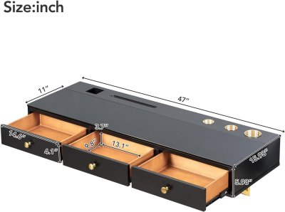 Merax Escritorio de tocador de maquillaje de 47 pulgadas con 3 cajones para organización de joyas de maquillaje, estante multiusos montado en la pared para dormitorio, baño, peluquería, oso 100 libras