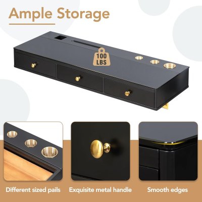 Merax Escritorio de tocador de maquillaje de 47 pulgadas con 3 cajones para organización de joyas de maquillaje, estante multiusos montado en la pared para dormitorio, baño, peluquería, oso 100 libras