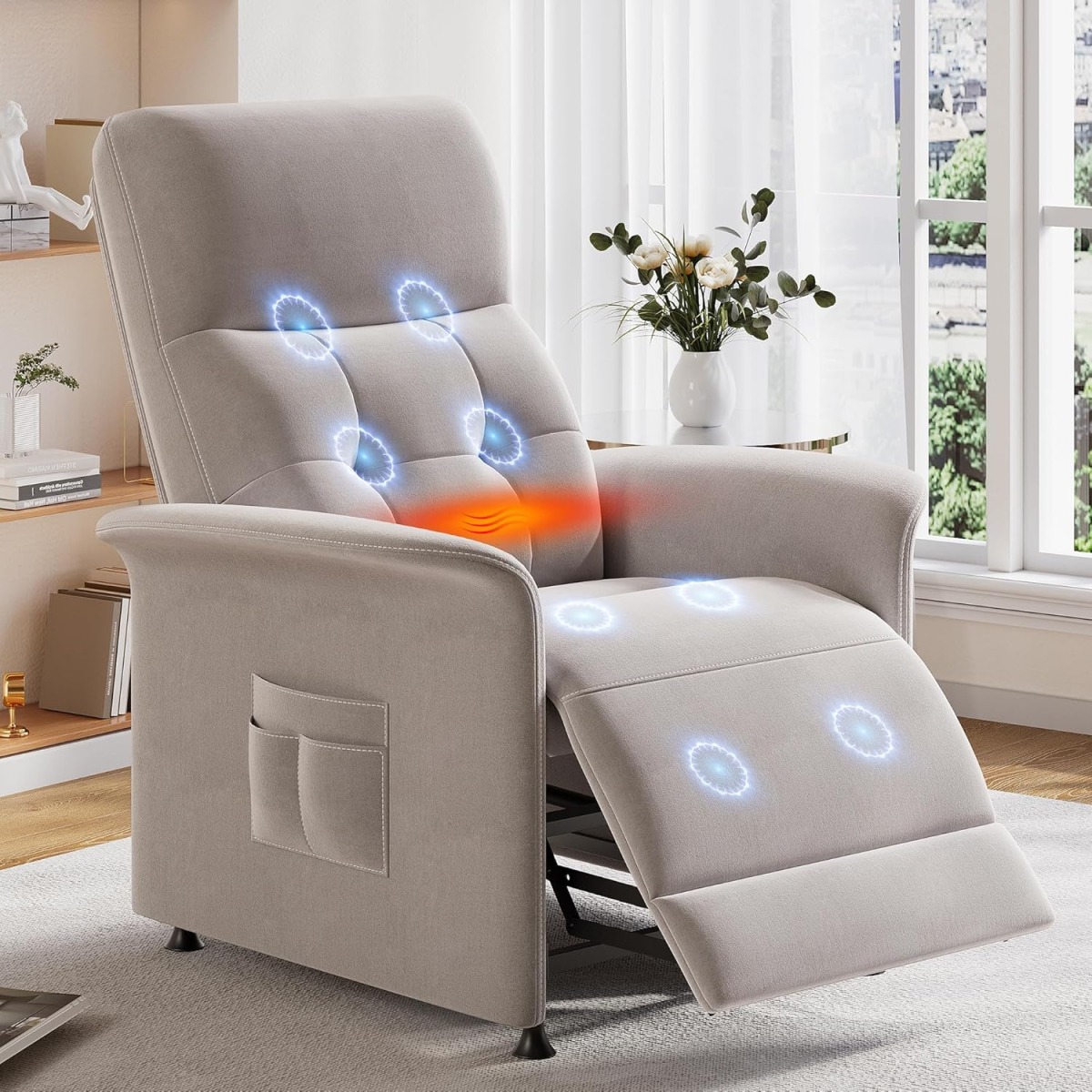 Silla reclinable eléctrica para adultos con calefacción y masaje. Ajuste por mando.