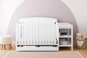 Cuna convertible 5 en 1 y cambiador con cajón blanco