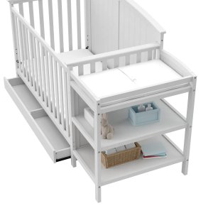 Cuna convertible 5 en 1 y cambiador con cajón blanco