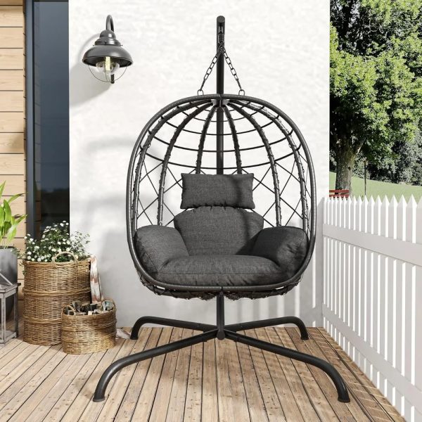 Silla colgante para huevos con soporte, columpio de mimbre para Patio, hamaca, silla para huevos para interiores y exteriores, capacidad de 400 libras con espesa