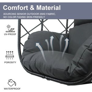 Silla colgante para huevos con soporte, columpio de mimbre para Patio, hamaca, silla para huevos para interiores y exteriores, capacidad de 400 libras con espesa