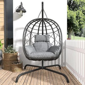 Silla colgante para huevos con soporte, columpio de mimbre para Patio, hamaca, silla para huevos para interiores y exteriores, capacidad de 400 libras con espesa