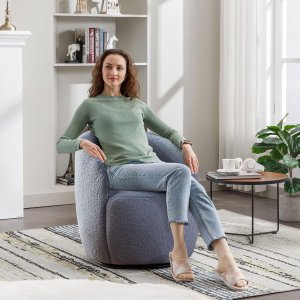 Butaca Roxy, giratoria tapizada con brazo redondo moderno, giratorio de 360 grados.