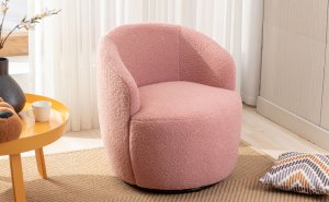 Butaca Roxy, giratoria tapizada con brazo redondo moderno, giratorio de 360 grados.