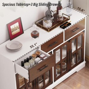 Aparador Amplio de madera color nogal. 55" más luces leds y cristales.