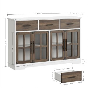 Aparador Amplio de madera color nogal. 55" más luces leds y cristales.