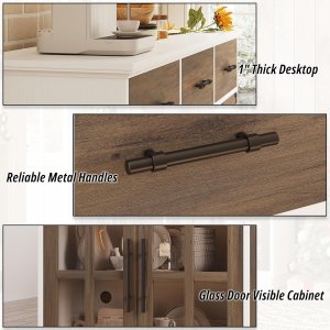 Aparador Amplio de madera color nogal. 55" más luces leds y cristales.