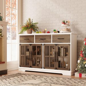 Aparador Amplio de madera color nogal. 55" más luces leds y cristales.