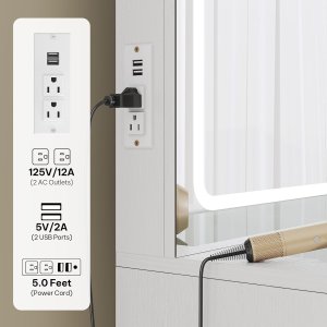 VANITY con espejo LED ancho, toma de corriente y lupa, 8 gavetas, 3 colores de iluminacion