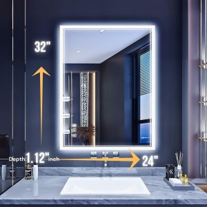 Espejo Led de Baño 24"x 32", 3 Colors Vanity Espejo para Uso Horizontal o Vertical