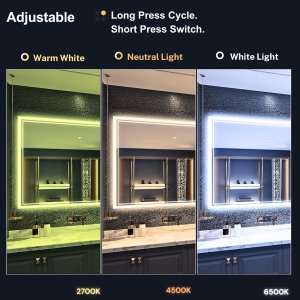 Espejo Led de Baño 24"x 32", 3 Colors Vanity Espejo para Uso Horizontal o Vertical