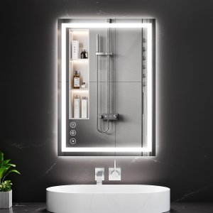 Koonmi 20x28 LED Espejo para Baño, Cristal Templado, 3 Colores Leds.