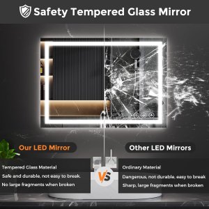 Koonmi 20x28 LED Espejo para Baño, Cristal Templado, 3 Colores Leds.