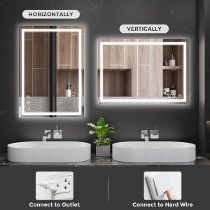 Koonmi 20x28 LED Espejo para Baño, Cristal Templado, 3 Colores Leds.