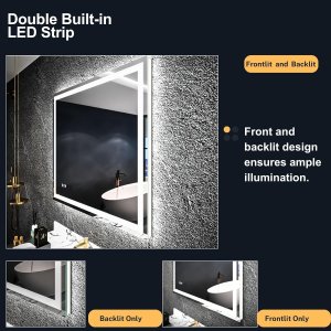 Bathroom LED Mirror 28"x 36", Front Lit and Backlit Bathroom Mirror with Lights,Stepless Dimmable,Anti-Fog, Shatter-Proof, Memory, 3 Colors Smart Mirror Bathroom (Horizontal/Vertical)