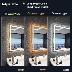 Bathroom LED Mirror 28"x 36", Front Lit and Backlit Bathroom Mirror with Lights,Stepless Dimmable,Anti-Fog, Shatter-Proof, Memory, 3 Colors Smart Mirror Bathroom (Horizontal/Vertical)