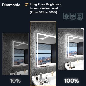 Bathroom LED Mirror 28"x 36", Front Lit and Backlit Bathroom Mirror with Lights,Stepless Dimmable,Anti-Fog, Shatter-Proof, Memory, 3 Colors Smart Mirror Bathroom (Horizontal/Vertical)