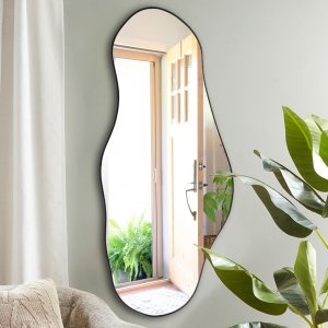 Espejo grande irregular, espejo oblongo, asimétrico de 47.2 x 21.4 pulgadas, espejo orgánico en forma de nube grande, espejo decorativo ondulado moderno para sala de estar, baño,