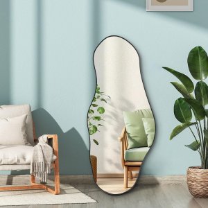 Espejo grande irregular, espejo oblongo, asimétrico de 47.2 x 21.4 pulgadas, espejo orgánico en forma de nube grande, espejo decorativo ondulado moderno para sala de estar, baño,