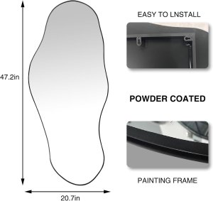 Espejo grande irregular, espejo oblongo, asimétrico de 47.2 x 21.4 pulgadas, espejo orgánico en forma de nube grande, espejo decorativo ondulado moderno para sala de estar, baño,