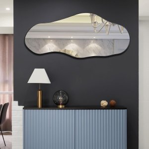 Espejo grande irregular, espejo oblongo, asimétrico de 47.2 x 21.4 pulgadas, espejo orgánico en forma de nube grande, espejo decorativo ondulado moderno para sala de estar, baño,