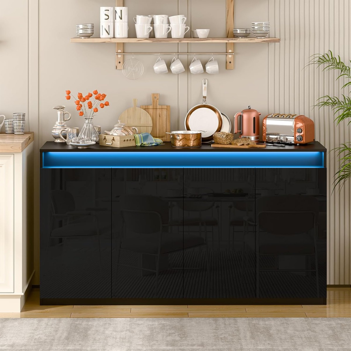 Aparador multifuncional + luces leds + estación de carga.