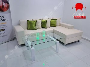 Mesa de centro rectangular de vidrio, mesa de centro lateral moderna blanca con estante inferior, patas de metal