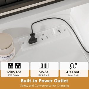 Escritorio de tocador de 65,9 pulgadas con espejo iluminado por LED; toma de corriente, mesa de tocador de maquillaje de esquina moderna 8 cajones; Estantería abierta, tocador.