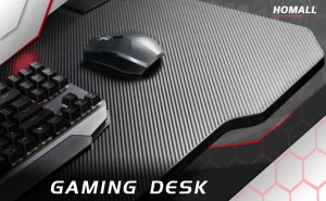 Mesa de Gamerz en forma de Z, superficie de fibra de carbono y gancho para auriculares (44 pulgadas, negro)