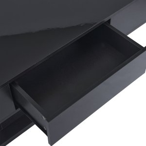 Mesa de centro LED con 1 cajón, mesa de cóctel de alto brillo, muebles decorativos para sala de estar, 43,3 pulgadas, negro